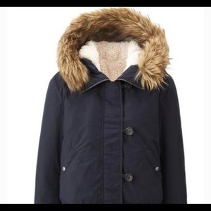 NWT Black UNIQLO Black Fur Lined Jacket With Hood XS